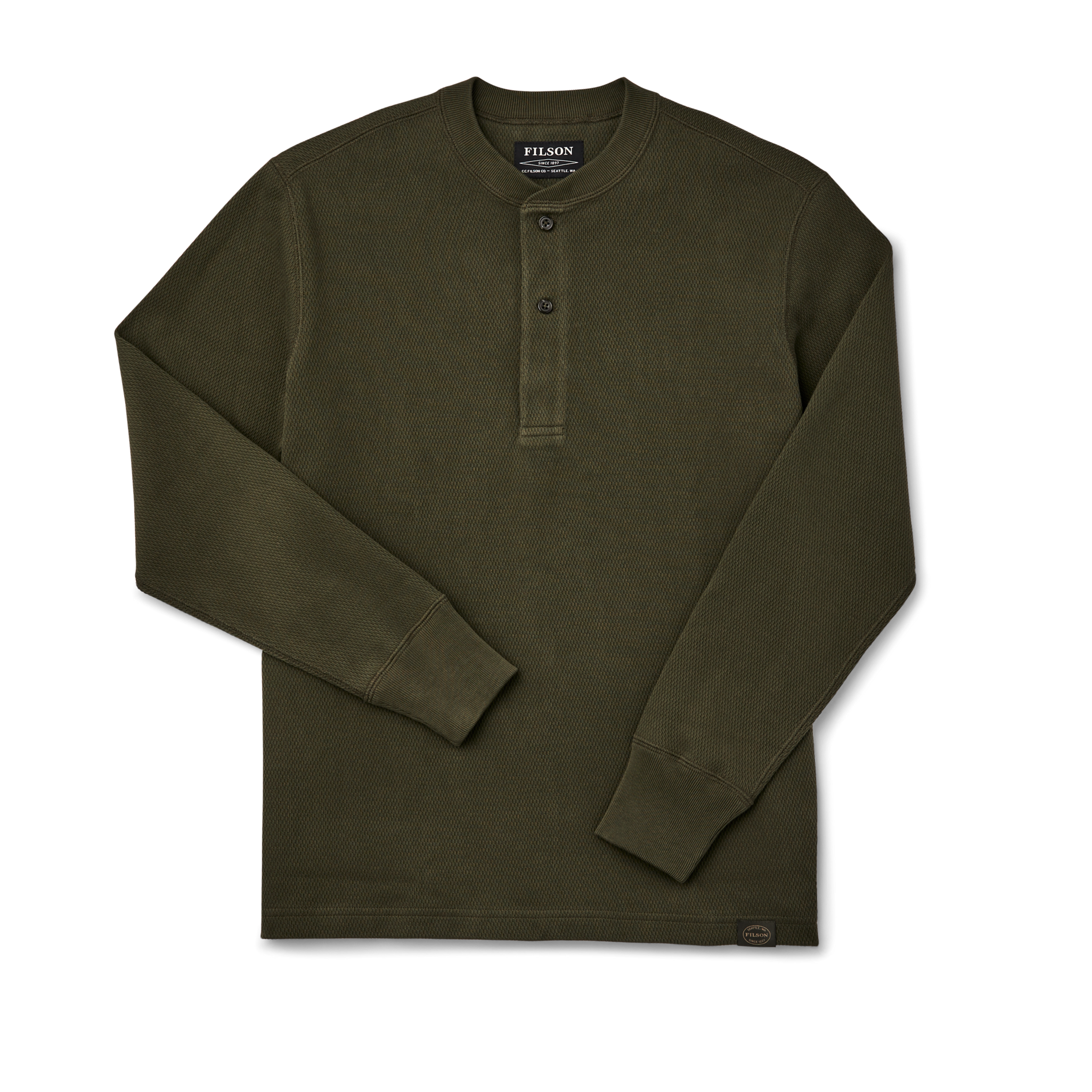 Waffle Knit Henley - Mossy Rock - Image 3