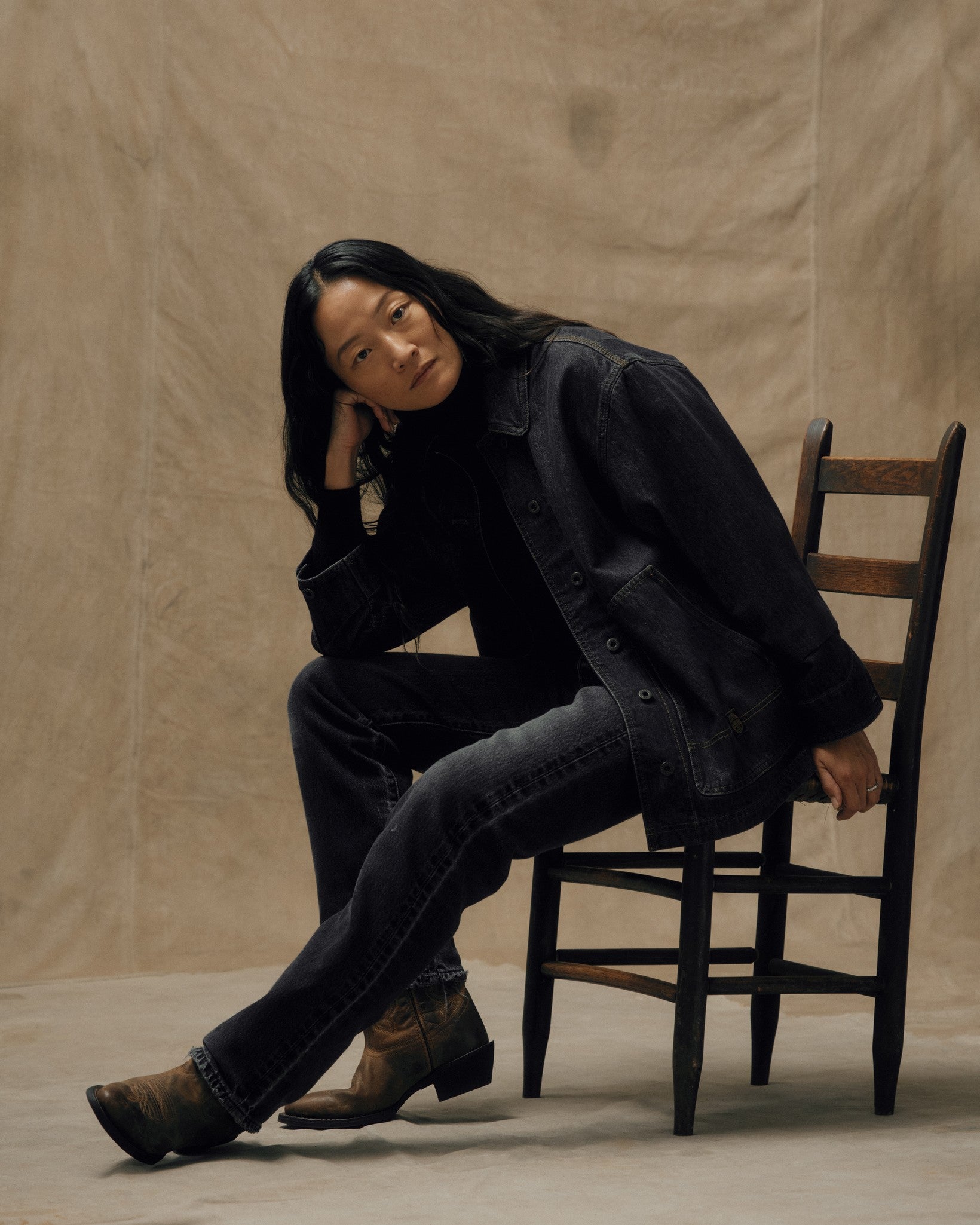 Women's Denim Barn Coat - Rinse Black - Image 5