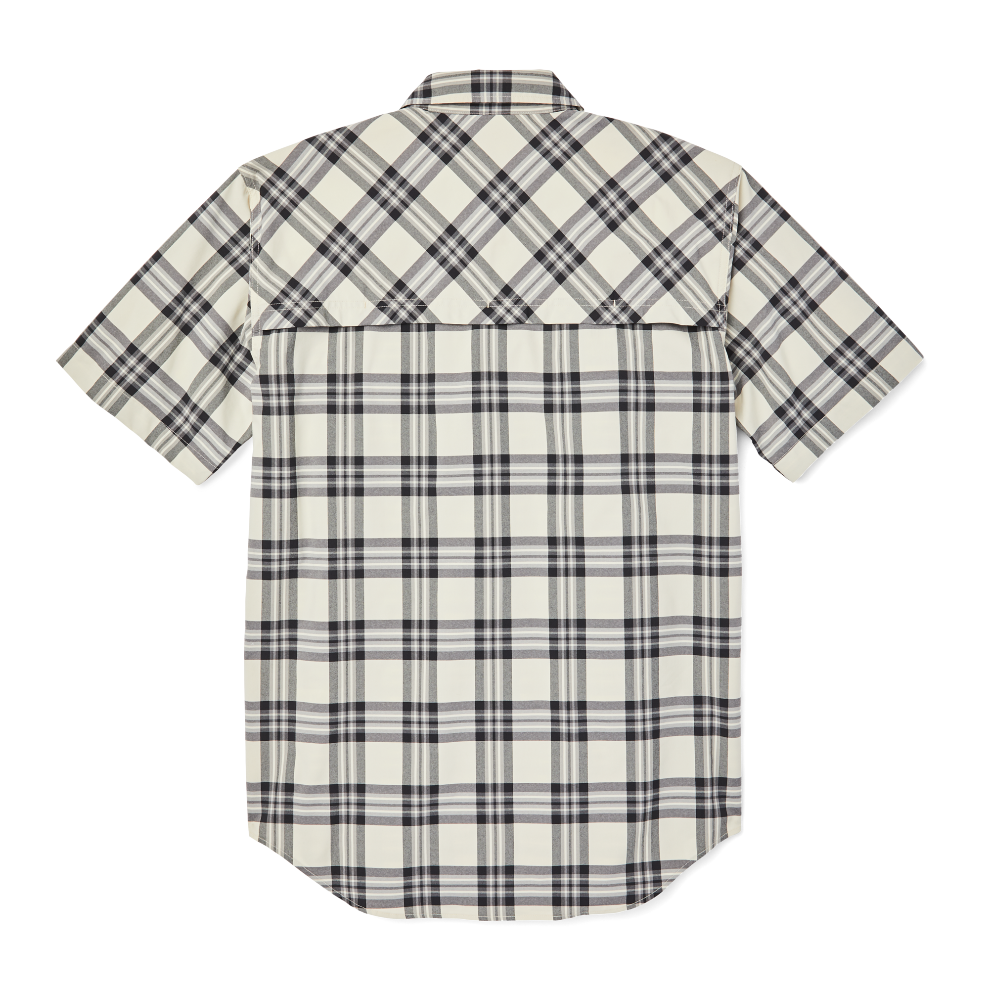 Twin Lakes Short Sleeve Sport Shirt - Cream/grey/black Plaid - Image 2